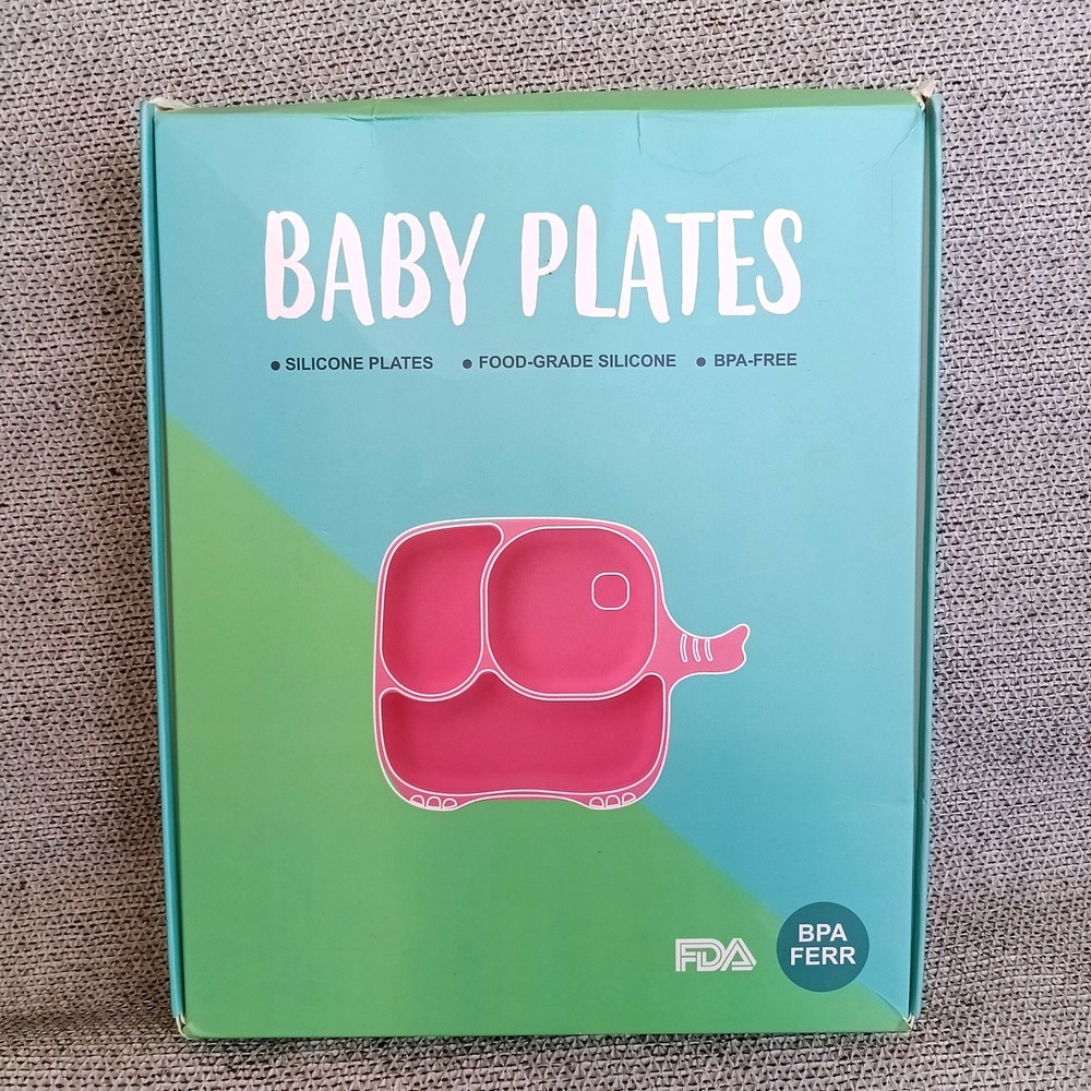 Baby Plates Silicone Elephant Feeding Set Baby OS Pink New Divided Plate Set